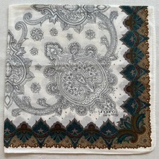 Vintage Handkerchief Cotton Gray line Art Damask Floral Classic Pocket Square 17
