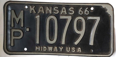 US Kennzeichen Kansas MP 10797  Midway USA Auto Car Nummernschild gelaufen  1966