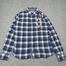 Camp David Mens Shirt Size L Blue/White/Grey Woven Regular Fit Button-Up Large