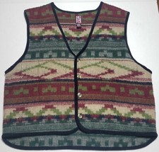 Vintage Ruff Aztec Wool XL Vest Red Green Blue Tan Excellent Condition