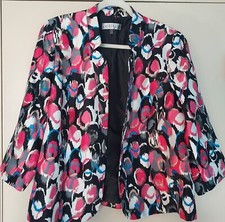Kasper Womens Multicolor Abstract Floral Print Open Front Blazer Jacket Sz 16W