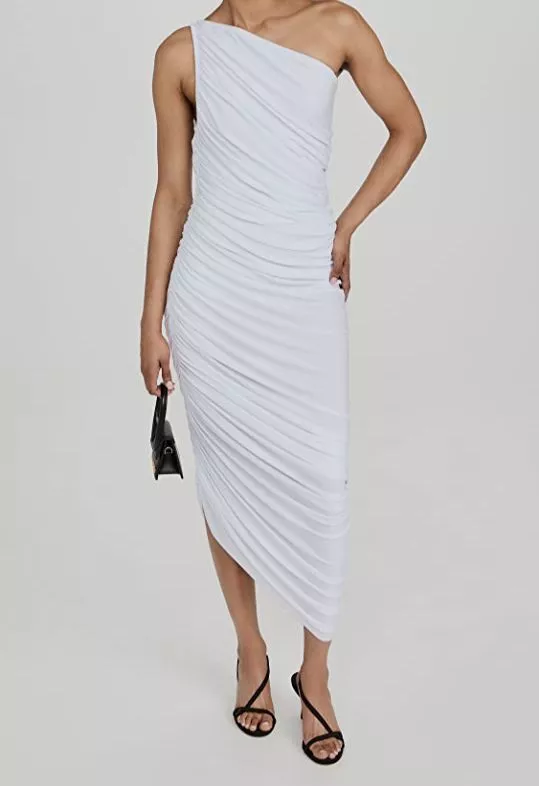 214 Norma Kamali Womens White Asymmetrical Diana Gown Dress Size