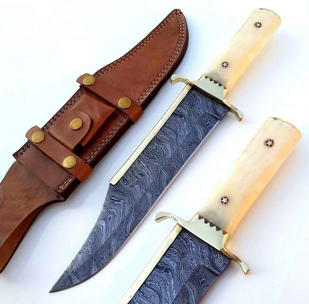 HANDMADE DAMASCUS BOWIE KNIFE DAMASCUS STEEL FULL TANG CAMEL BONE HANDLE
