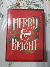 NEW "Merry  Bright" 8ct Boxed Christmas Cards Set 8 Cards and 8 Envelopes