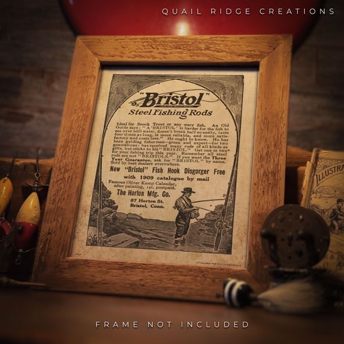 1909 Bristol Fishing Rods Advertising Art Print 8X10 Lures Cabin Wall