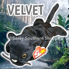 VELVET 1995 Ty Beanie Babies Black PANTHER Wildcat 4th Gen Hang MWMT