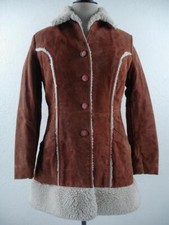 Womens M 14 Vtg 1970's Pioneer Wear Brown Suede Leather Jacket Coat Sherpa Lined