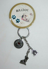 Bulldog Dog Key Chain w/ 3 Charms Puppy Doghouse Keychain