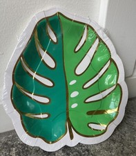 NEW, 8 Tropical Hawaiian Palm Gold Leaf Party Plates Tableware Decor Disposable