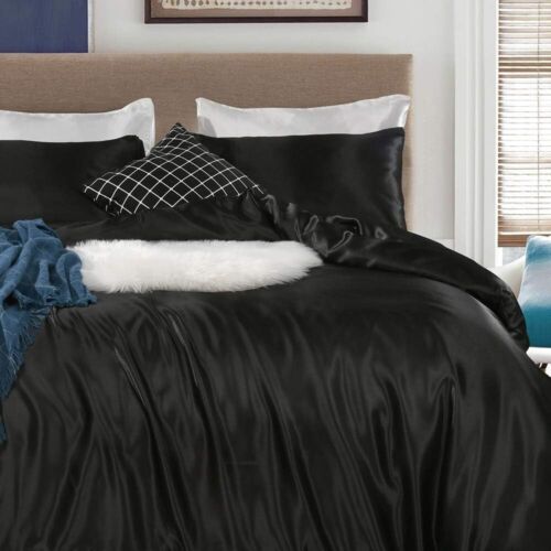 Satin Wrinkle Free Luxurious and Soft Silky 10–16 Deep 4Pc Sheet Set Black Solid - Picture 5 of 8