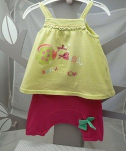 Orchestra Ensemble Ete Haut A Brides Vert Et Pantalon Sarouel Rose Bebe 3 Mois Ebay