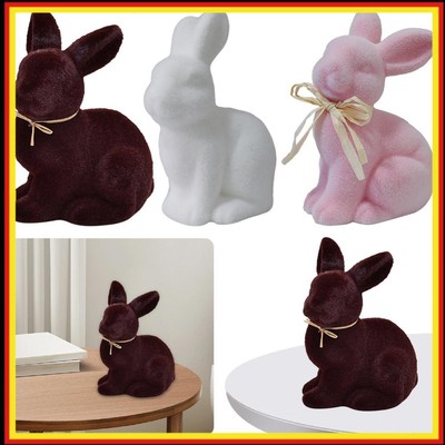 Easter Moss Rabbit Figurine Flocking Bunny Ornament for Easter Celebration