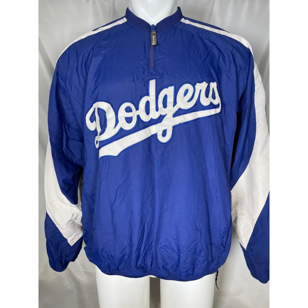 Los Angeles Dodgers Majestic Blue 1/4 Zip Windbreaker Dugout Jacket Men's  LARGE