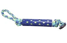 Dog Chew Toy Rubber Cylinder Rope Crinkle Sound Feedback Chomp Bite Pull