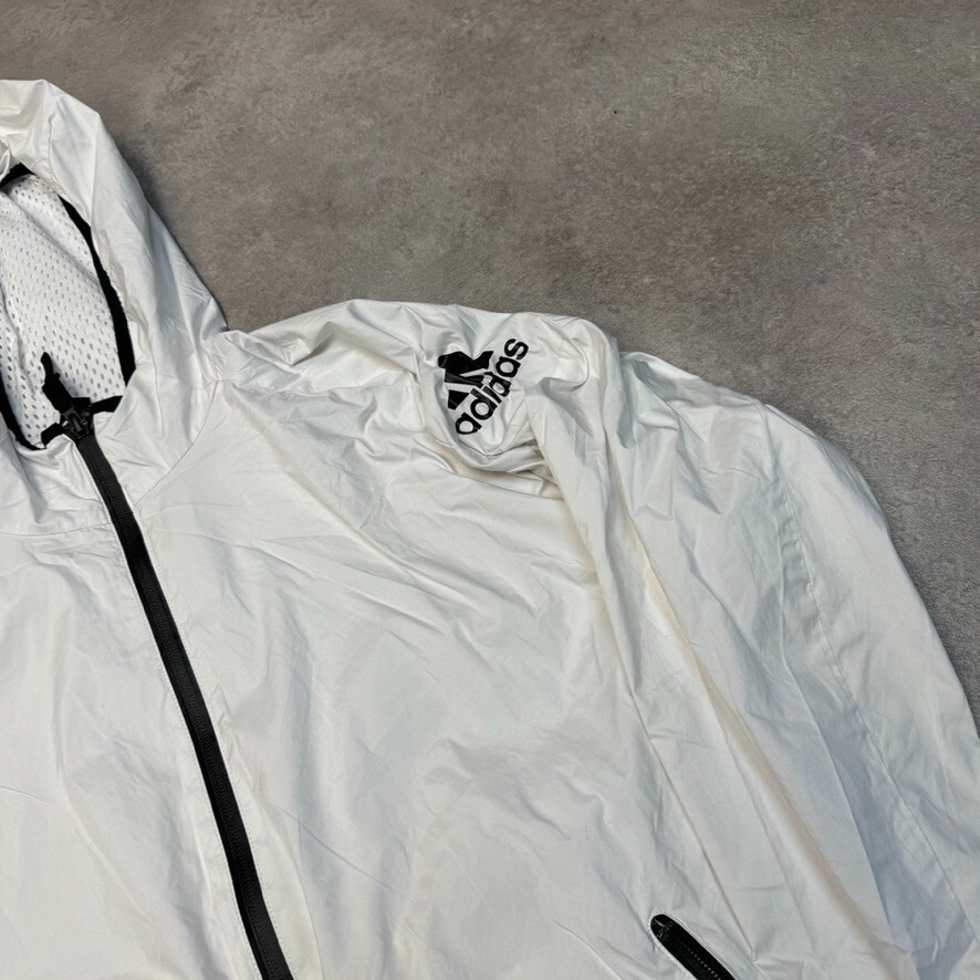 Adidas Track Jacket Mens Full Zip Y2K Windbreaker Coat, White, Small image 4