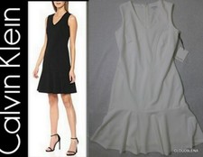 CALVIN KLEIN Paneled V-neck Flounce Hem Sleeveless Sheath Dress Size 4 WHITE