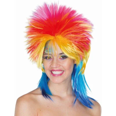 RUBIES MULTICOLOR DAMEN PERÜCKE / Bunte Farbige Regenbogen JGA Punker Disko Karneval