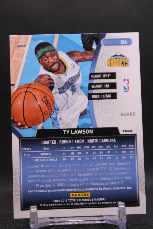 Ty Lawson #84 2012-13 Totally Certified Red Memorabilia Prime GAME WORN SN/49 - Image 2 of 2