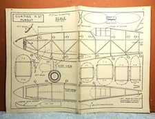 CURTISS P-37 PURSUIT BALSA FREE FLIGHT MODEL AIRPLANE PLANS 21" WINGSPAN