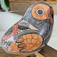 Vintage Tonala Mexico Pottery Owl – Signed C. Rivera – Hand-Painted Folk Art