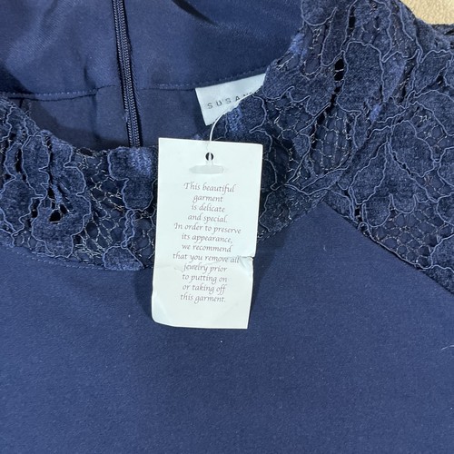 Camisa Susan Graver Tejida Líquida Línea A con Mangas de Encaje Grande Azul Marino Nueva - Imagen 6 de 16