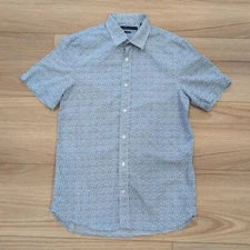 Perry Ellis Men Short Sleeve Shirt Geo Diamond Print, Blue White, Size Small