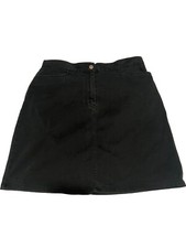 Vintage 90s Black Jean Skirt Bill Blass Stretch High Waist Knee Length Zipper