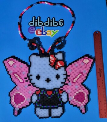 Sanrio Hello Kitty Butterfly perler art necklace rave edm hama