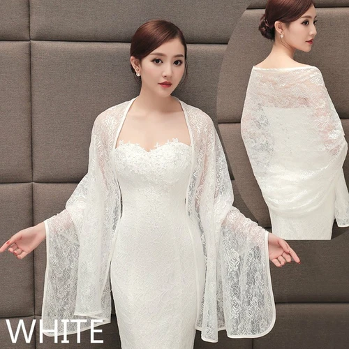 Bride Bridal Lace Shrug Bolero Cape Wrap Shawl Poncho Capelet Tippet Wedding - Picture 2 of 33