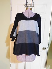 Cable  Gauge Women's Sweater Black Gray Charcoal 3/4 Sleeve Large