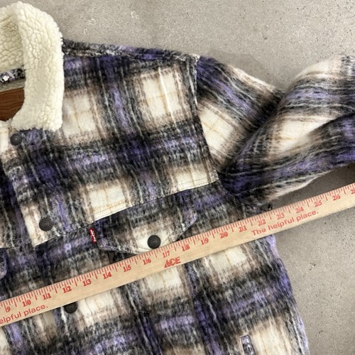 Levi’s Men’s Plaid Purple Blue Sherpa Lined Trucker Jacket Size Medium NWOT - Picture 3 of 6