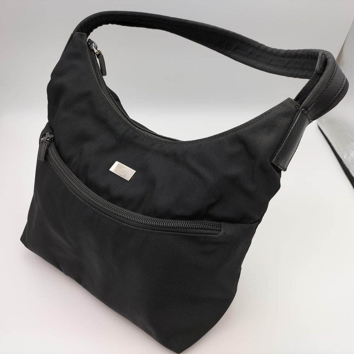 Authentic Gucci One Shoulder Tote Bag Black Leather Handbag Made 