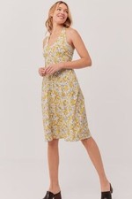 Pact Women Reverie Floral Yellow Girly Colorful Fit Flare Halter Midi Dress Med