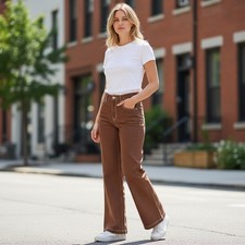 Halston Womens Brown Wide Leg Contrast Stitch Trousers Pants Size 6