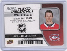 2018-19 Upper Deck MVP Brendan Gallagher NHL Player Credentials Level 1 #NHL-BG