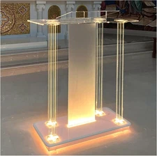 Church Pulpit with Cover and Led Lights, 46” Acrylic Pulpits for Churches, Trans