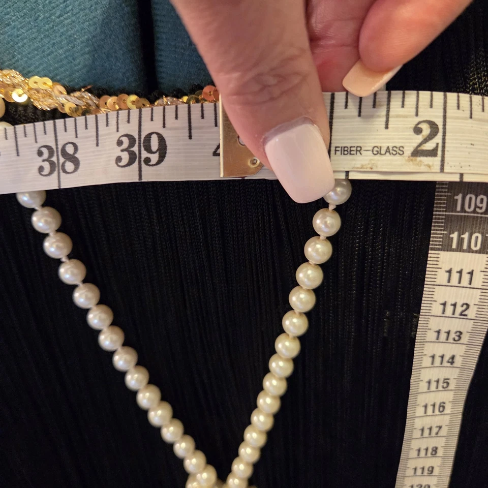 Charades Flapper Halloween Costume Black Fringe Gold Sequin Trim Sz L W/beads - Image 4 of 4