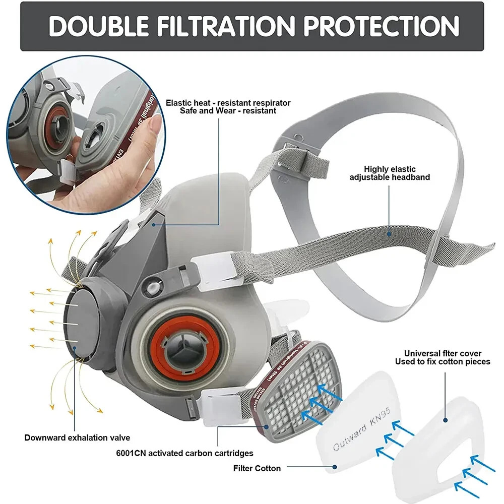 7 in 1 Half Face Gas Mask Facial Chemical Spray Paint Safety 6200 Respirator US