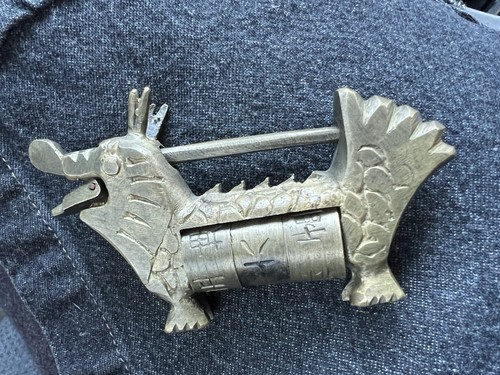 Vintage Asian Chinese Kirin Dog Combination Padlock Brass Puzzle Lock Working - Bild 5 von 9