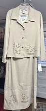 Jessica Howard Tan Sleeveless Dress With Jacket Floral Accents Size 16