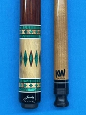 JACOBY CUSTOM POOL CUE KW 12.75MM 29" SHAFT OLIVEWOOD COCO AND MALACHITE RADIAL