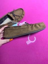 Cat Jack Moccasin Slippers Brown Suede Faux Fur Lined Size 2