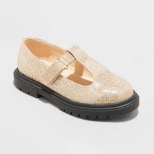 Cat & Jack: Toddler Size 5 Lug Sole Mary Jane Shoes- Gold Glitter