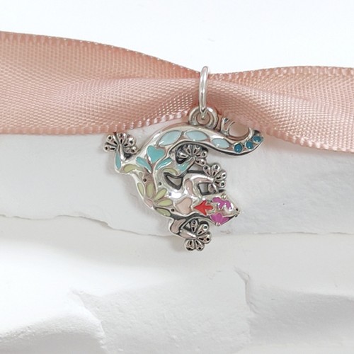 Sterling Silver James Avery Enamel Festive Gecko Charm Bracelet Pendant with box
