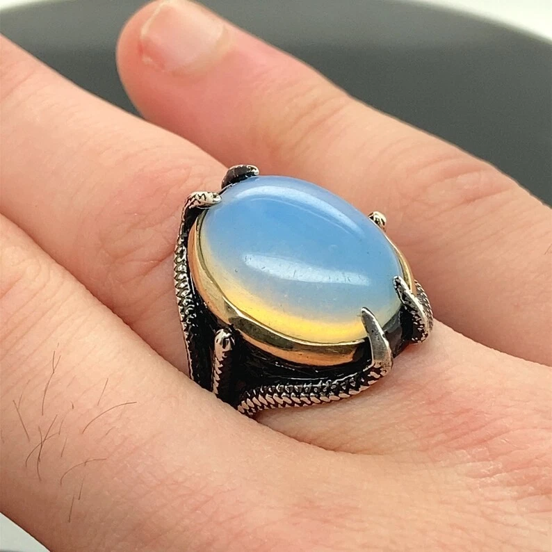 Anillo de plata 925 ovalado con garra de plata de ley de piedra lunar para hombre Foto 4 de 4
