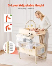 Baby Changing Table, Foldable Diaper Change Station with 2 Fabric Drawers, Side