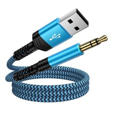 CIQILY USB A to 3.5mm Audio Aux Cable,Braided 3FT Male 3 feet, Blue