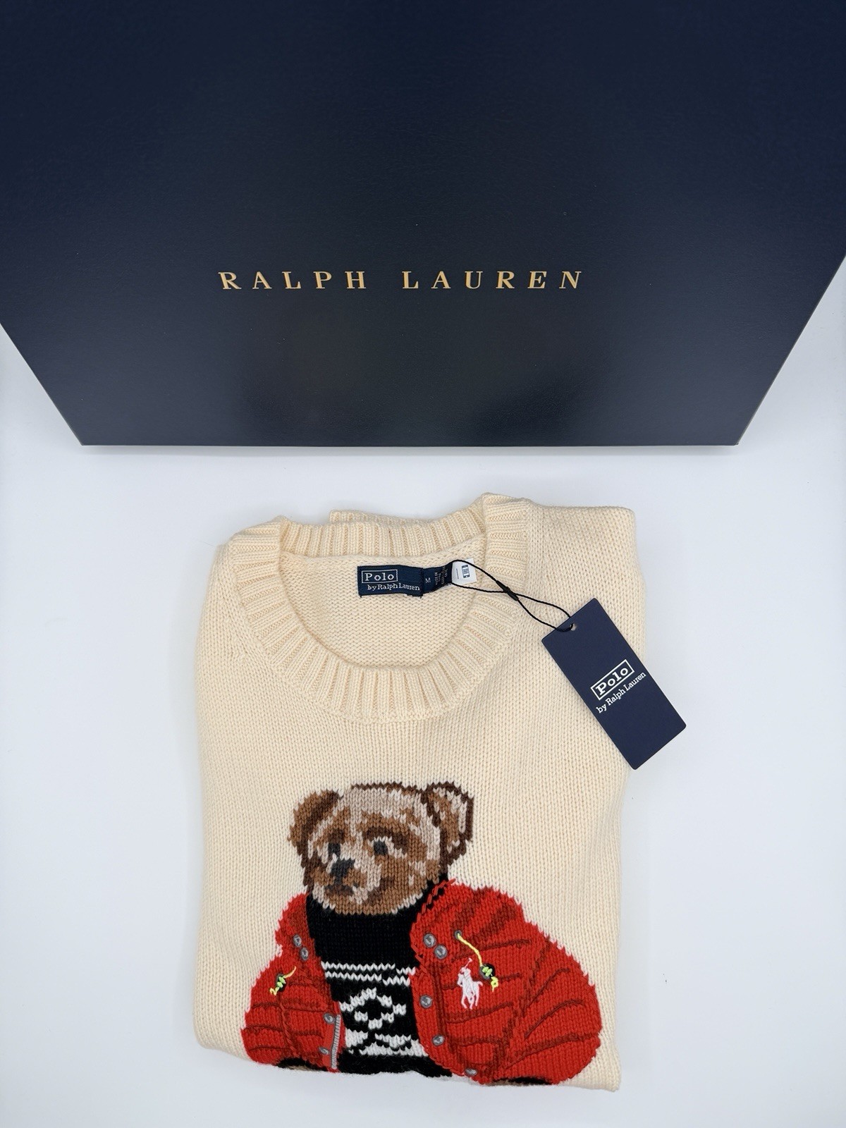 Polo Ralph Lauren Cream Puffer Polo Bear Wool Sweater Women’s Medium