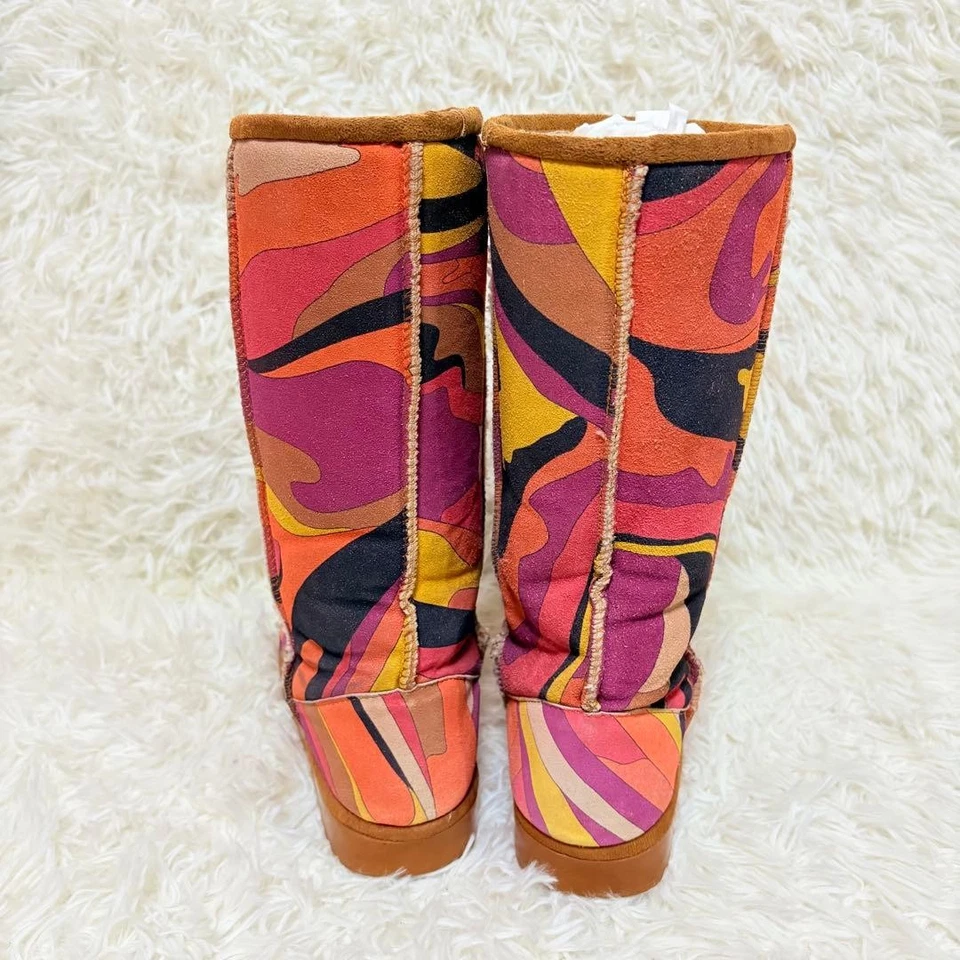 EMILIO PUCCI Multicolor Shearling Boots Geometric Pattern Suede Women’s Designer - Image 4 of 4