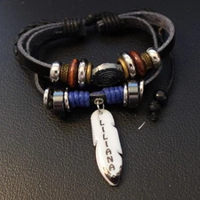 Liliana Personalized Boho Bracelet Leather Stack Hippie Indie Name Yin Yang 